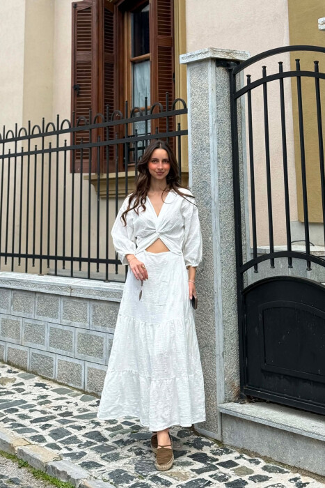 FUSTAN ME JAKE V PER FEMRA NE NGJYRE TE BARDHE - KLAUDIO FASHION