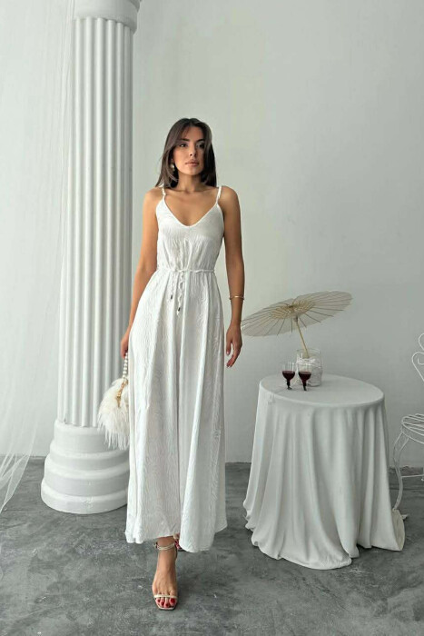 FUSTAN ME RRIPA TE HOLLE DHE ME DETAJIN E LIDHSES PER FEMRA NE NGJYRE TE BARDHE - KLAUDIO FASHION