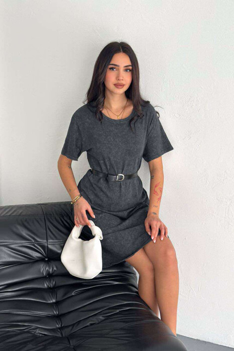 FUSTAN NJË NGJYRËSH I THJESHTË PËR FEMRA NË NGJYRËN GRI E ERRËT - 2