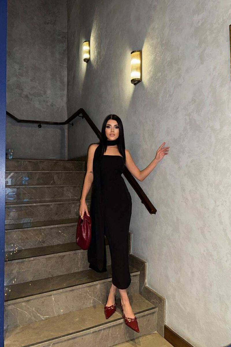 FUSTAN NJË NGJYRËSH ME DETAJIN E SHALLIT PËR FEMRA NË NGJYRË TË ZEZË - 1