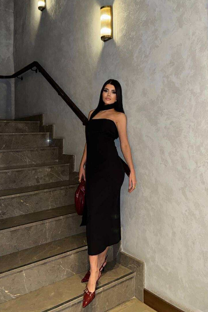 FUSTAN NJË NGJYRËSH ME DETAJIN E SHALLIT PËR FEMRA NË NGJYRË TË ZEZË - 3