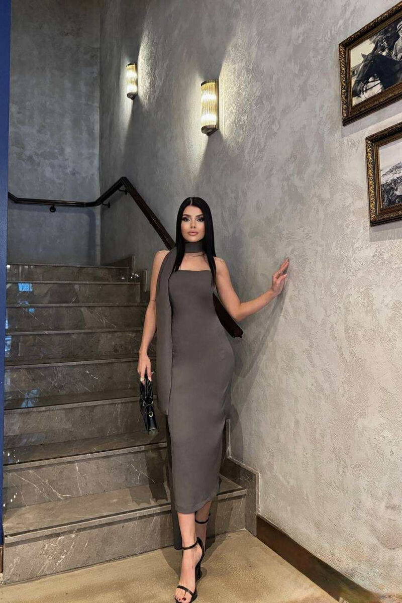 FUSTAN NJË NGJYRËSH ME DETAJIN E SHALLIT PËR FEMRA NË NGJYRËN GRI E ERRËT - 1