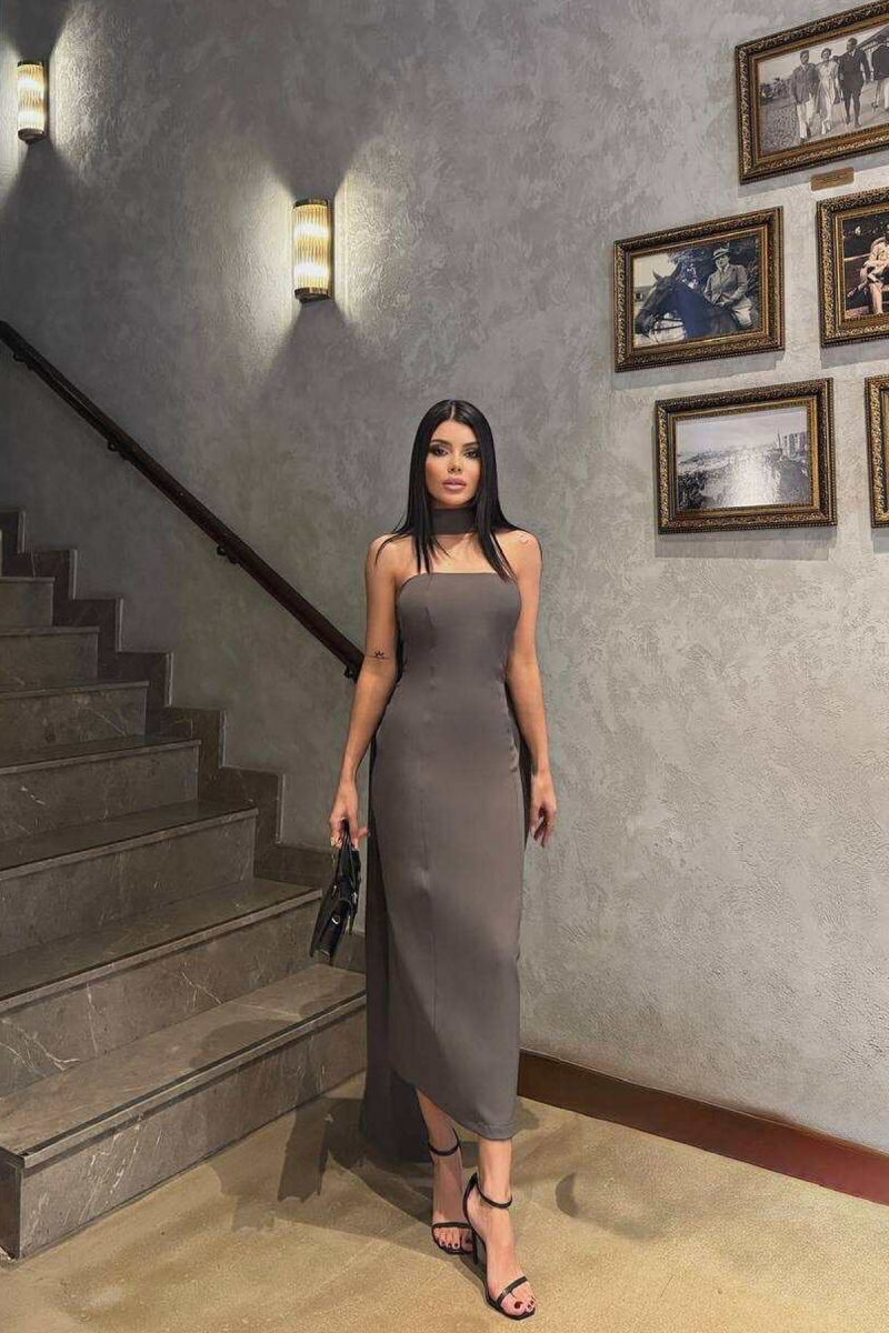 FUSTAN NJË NGJYRËSH ME DETAJIN E SHALLIT PËR FEMRA NË NGJYRËN GRI E ERRËT - 2