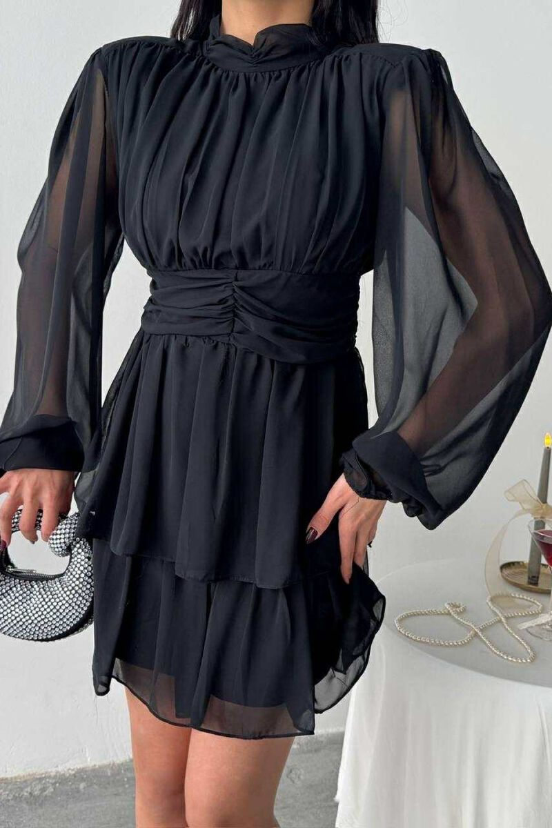 FUSTAN NJË NGJYRËSH ME DIZAJN TYLI PËR FEMRA NË NGJYRË TË ZEZË - 2