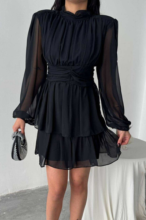 FUSTAN NJË NGJYRËSH ME DIZAJN TYLI PËR FEMRA NË NGJYRË TË ZEZË - 4