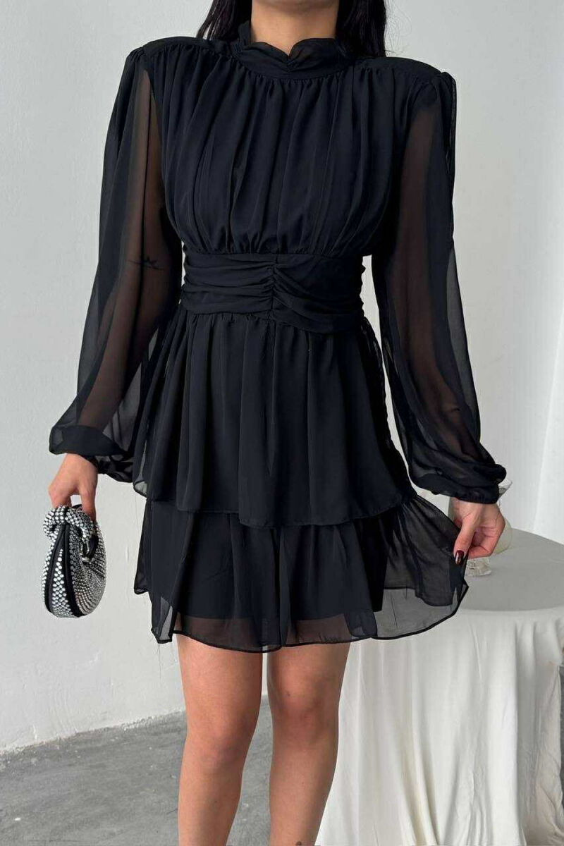 FUSTAN NJË NGJYRËSH ME DIZAJN TYLI PËR FEMRA NË NGJYRË TË ZEZË - 4