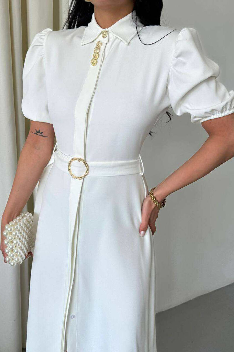 FUSTAN NJË NGJYRËSH ME JAKË POLO DHE LIDHËSE NË BEL PËR FEMRA NË NGJYRË TË BARDHË - 4