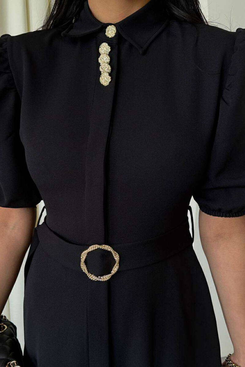 FUSTAN NJË NGJYRËSH ME JAKË POLO DHE LIDHËSE NË BEL PËR FEMRA NË NGJYRËN TË ZEZË - 2