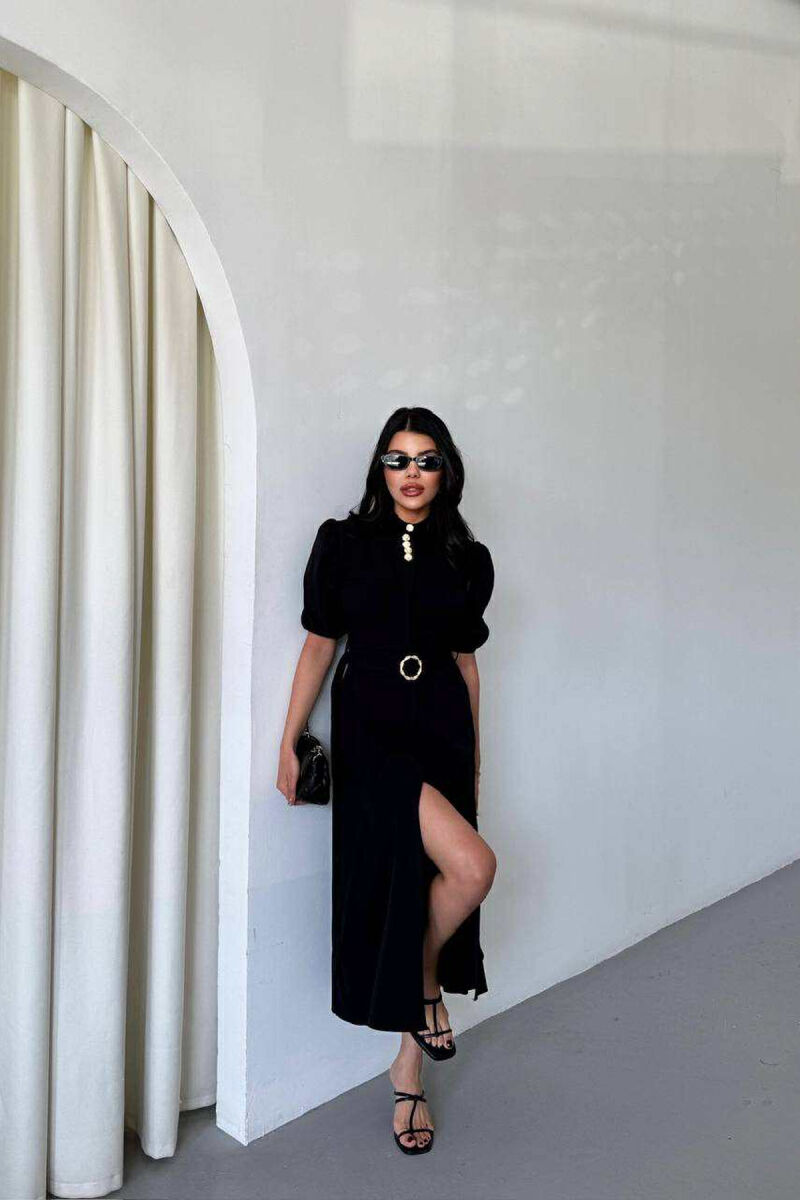 FUSTAN NJË NGJYRËSH ME JAKË POLO DHE LIDHËSE NË BEL PËR FEMRA NË NGJYRËN TË ZEZË - 3