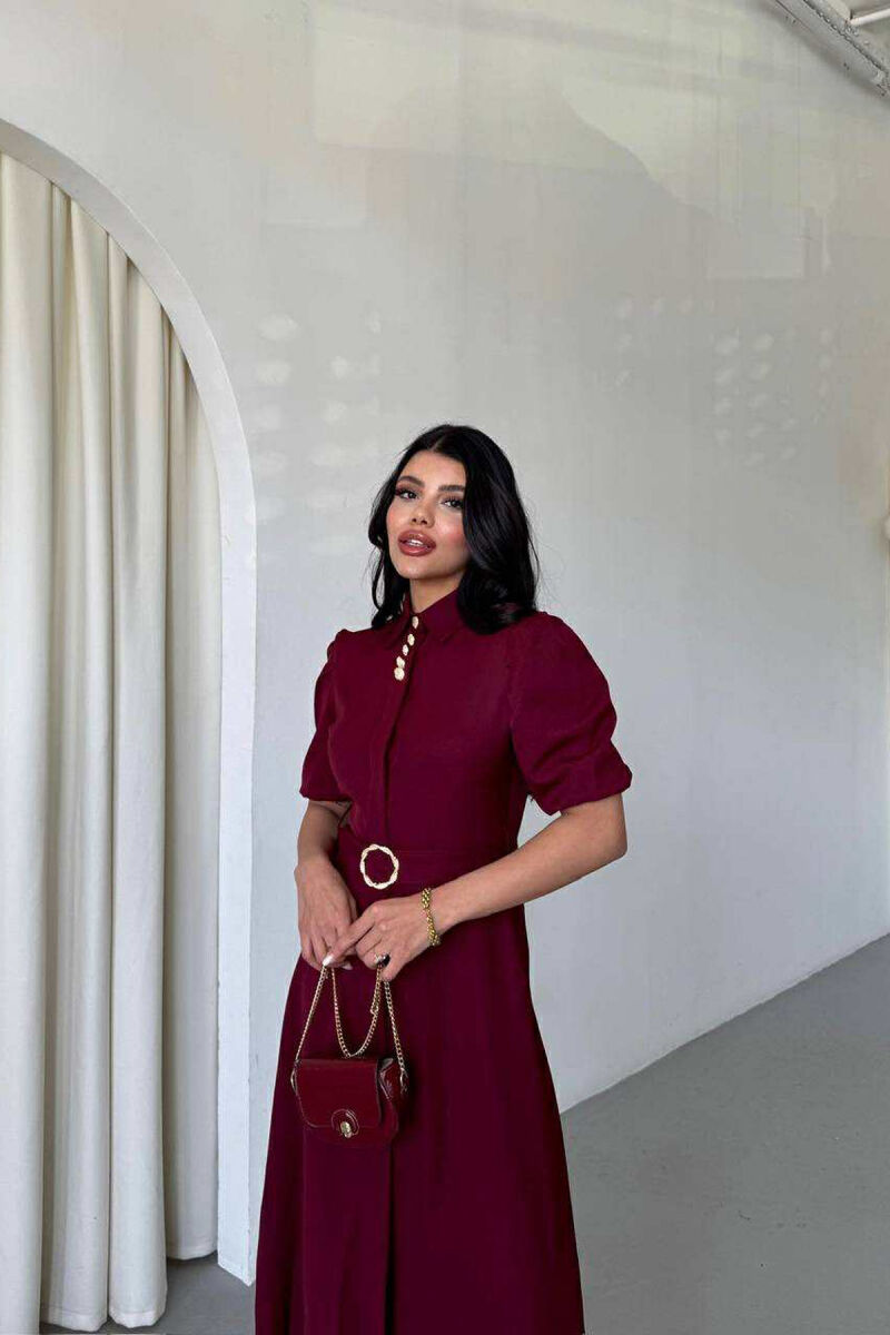 FUSTAN NJË NGJYRËSH ME JAKË POLO DHE LIDHËSE NË BEL PËR FEMRA NË NGJYRËN VISHNJË - 4