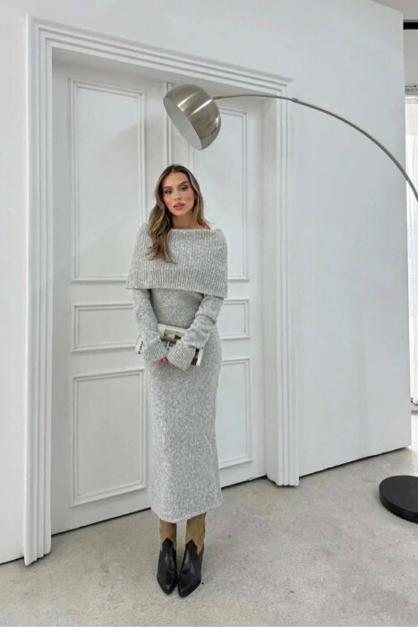 FUSTAN NJE NGJYRESH ME SHPATULLAT JASHTE PER FEMRA NE NGJYRE GRI TE ZBARDHUR - 6