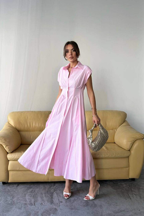 FUSTAN NJE NGJYRESH PA MENGE DHE BUTONA PER FEMRA NE NGJYRE ROZE TE ZBARDHUR - 4