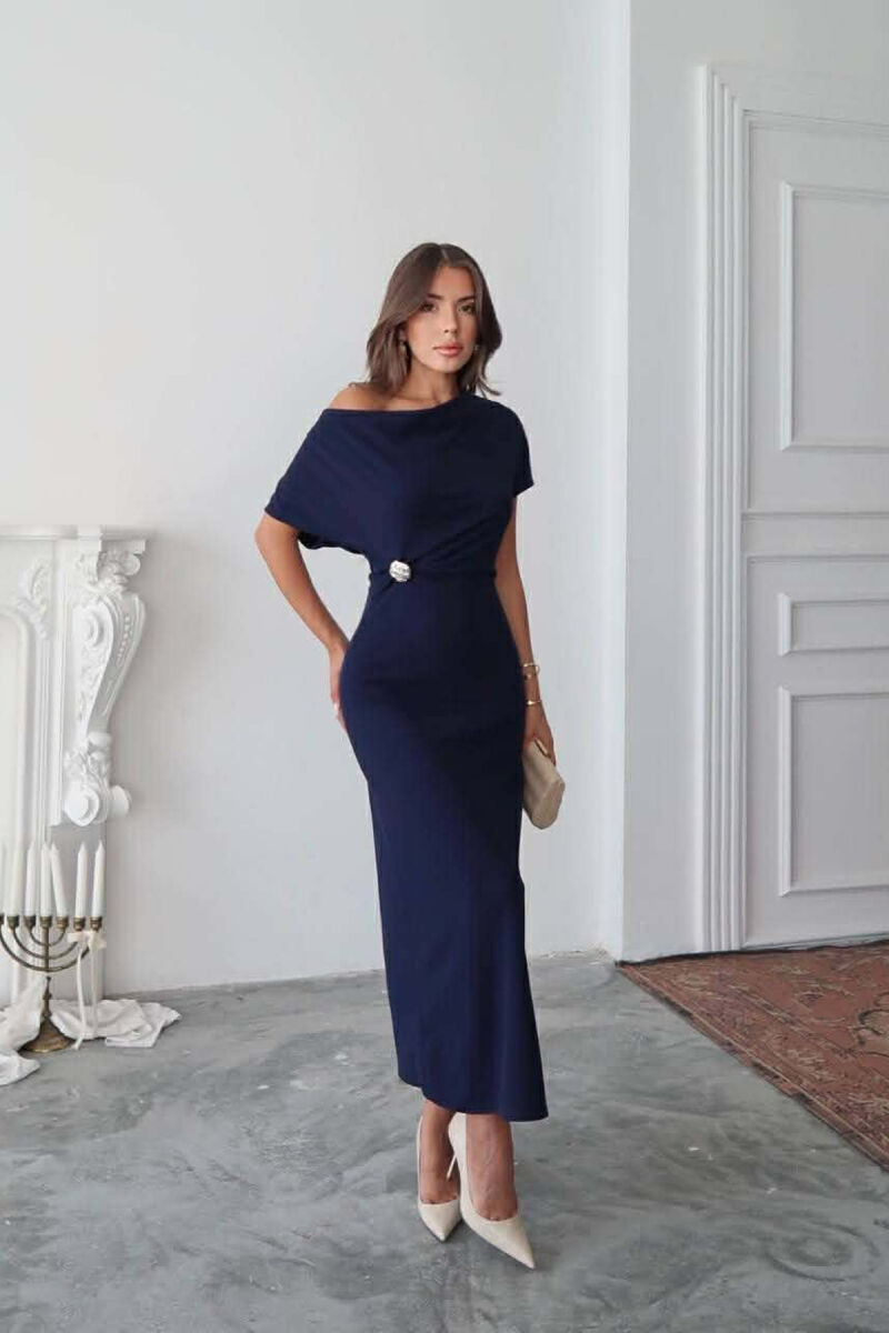 FUSTAN NJE NGJYRESH PA MENGE ME DETAJIN E BUTONAVE GOLD PER FEMRA NE NGJYRE BLU - 3