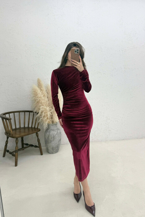 FUSTAN NJE NGJYRESH VELVET PER FEMRA NE NGJYRE VISHNJE - 1