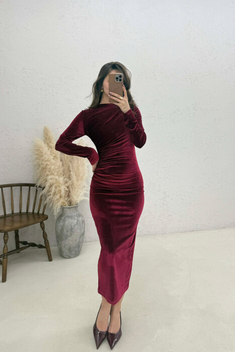 FUSTAN NJE NGJYRESH VELVET PER FEMRA NE NGJYRE VISHNJE - 2