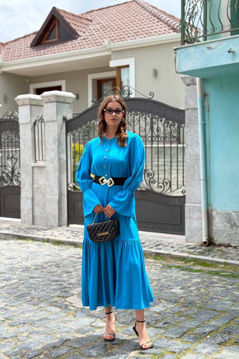 FUSTAN NJE NGJYRSH ME DETAJIN E RRIPIT PER FEMRA NE NGJYRE BLU TE ZBARDHUR - 7