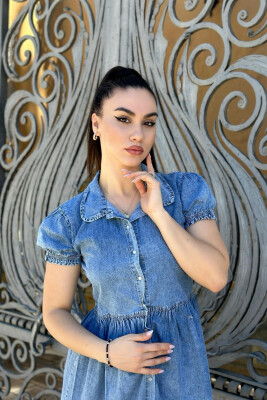 FUSTAN XHINS ME BUTONA PËR FEMRA NË NGJYRËN BLU E ZBARDHUR - 3