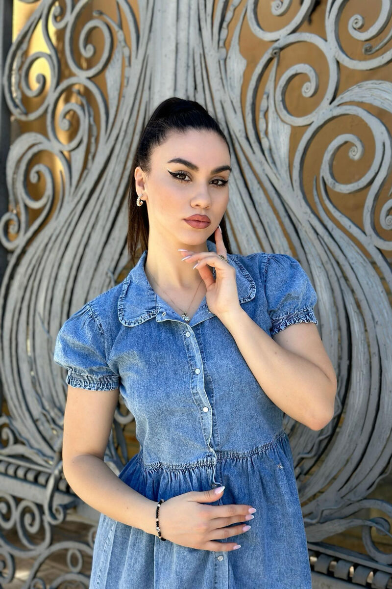 FUSTAN XHINS ME BUTONA PËR FEMRA NË NGJYRËN BLU E ZBARDHUR - 3
