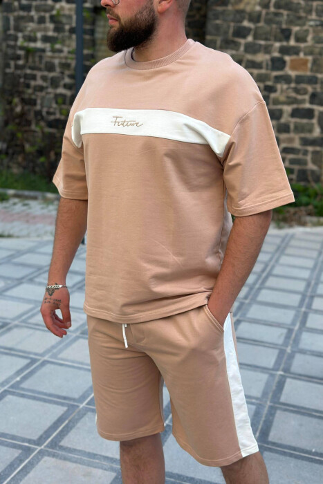 FUTURE WRITTINGS COTTON MEN SWEATSUIT SET BEIGE/BEZHE - 2