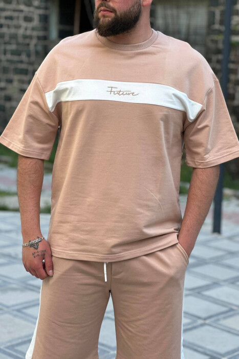 FUTURE WRITTINGS COTTON MEN SWEATSUIT SET BEIGE/BEZHE - 4