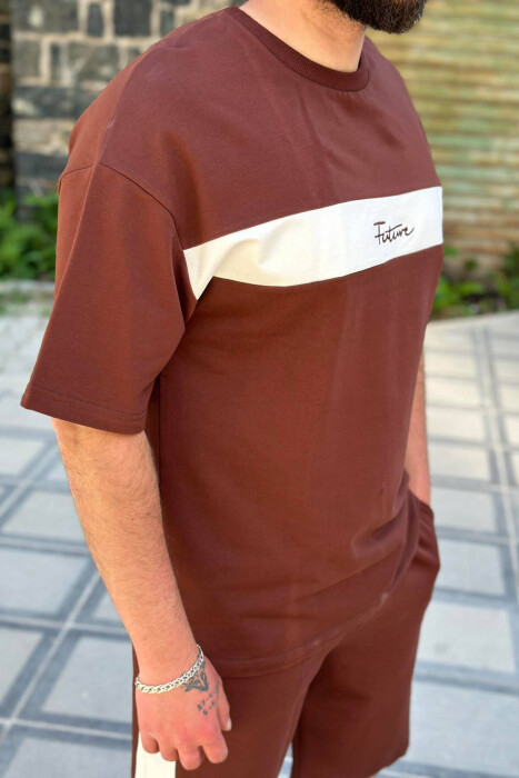 FUTURE WRITTINGS COTTON MEN SWEATSUIT SET BROWN/KAFE - 2