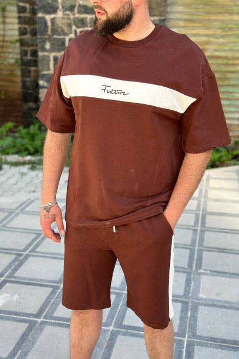FUTURE WRITTINGS COTTON MEN SWEATSUIT SET BROWN/KAFE - 4