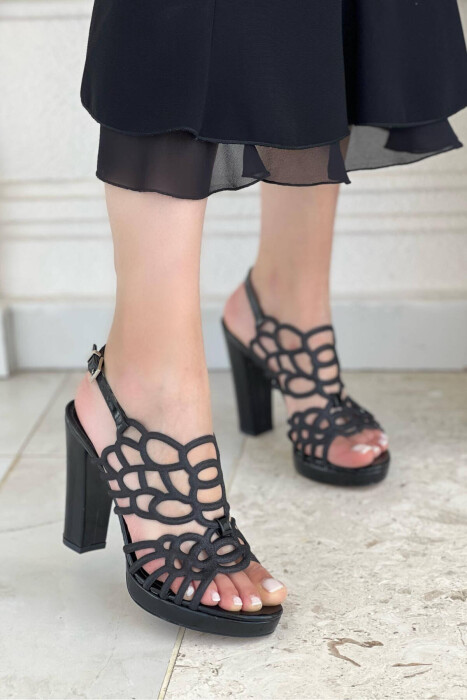 GLITTER THICK HEEL WOMAN HIGH HEEL BLACK/ E ZEZE - KLAUDIO FASHION