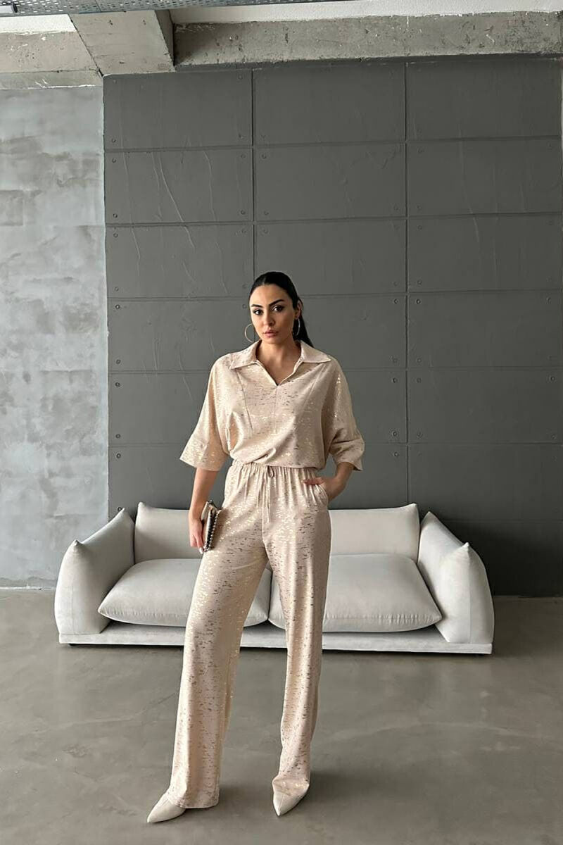 GLOSSY DETAILS ONE COLOR WOMEN SET BEIGE/BEZHE - 1