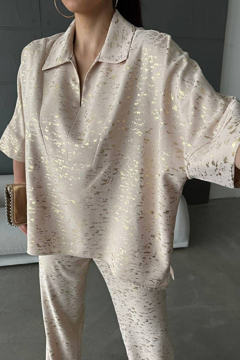 GLOSSY DETAILS ONE COLOR WOMEN SET BEIGE/BEZHE - 2