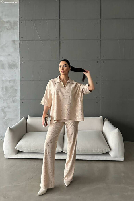 GLOSSY DETAILS ONE COLOR WOMEN SET BEIGE/BEZHE - 3