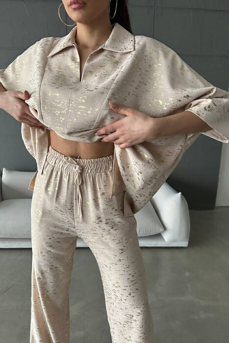 GLOSSY DETAILS ONE COLOR WOMEN SET BEIGE/BEZHE - 4
