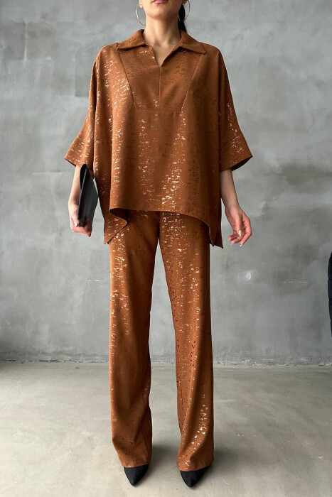 GLOSSY DETAILS ONE COLOR WOMEN SET BROWN/KAFE 