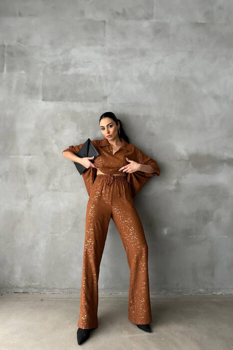 GLOSSY DETAILS ONE COLOR WOMEN SET BROWN/KAFE - 2