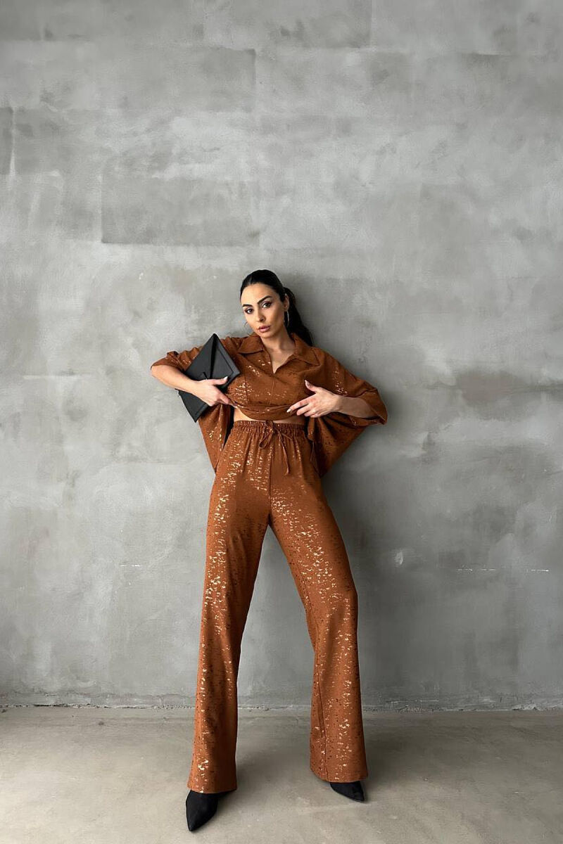 GLOSSY DETAILS ONE COLOR WOMEN SET BROWN/KAFE - 2