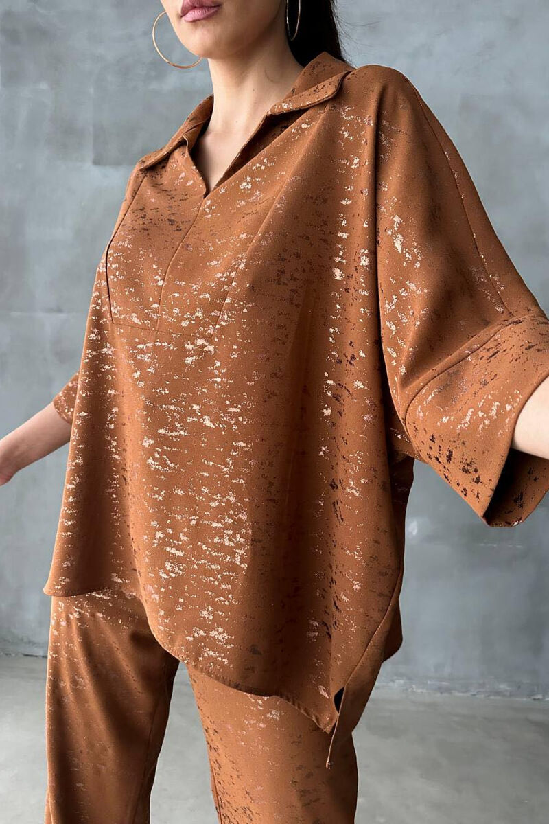 GLOSSY DETAILS ONE COLOR WOMEN SET BROWN/KAFE - 3