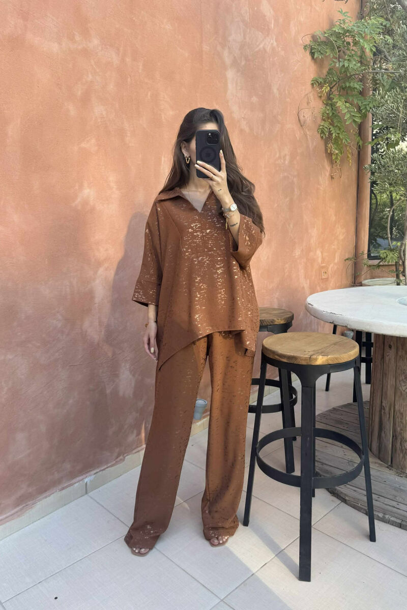 GLOSSY DETAILS ONE COLOR WOMEN SET BROWN/KAFE - 2