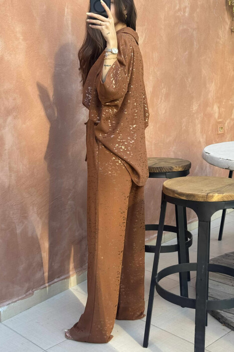 GLOSSY DETAILS ONE COLOR WOMEN SET BROWN/KAFE - 4