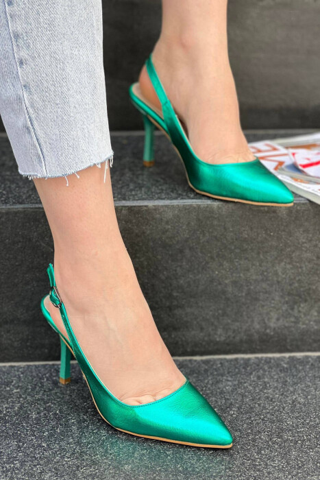 GLOSSY ONE COLOR WOMEN HEELED SHOES GREEN/JESHILE - KLAUDIO FASHION