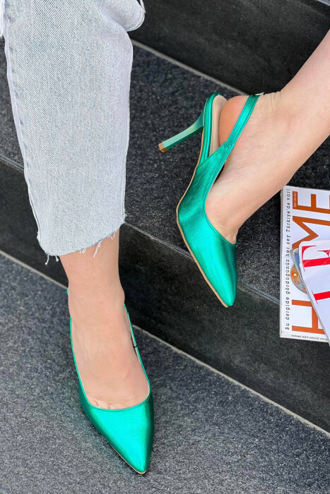 GLOSSY ONE COLOR WOMEN HEELED SHOES GREEN/JESHILE - 3