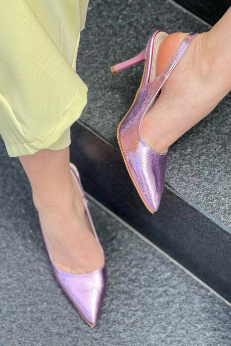 GLOSSY ONE COLOR WOMEN HEELED SHOES PINK/ROZE - 3