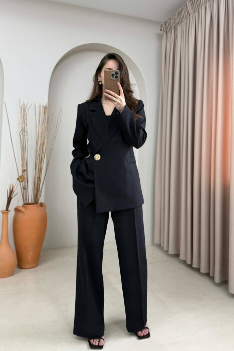 GOLD BUTTON CLASSIC JACKET+ TROUSERS WOMAN SET BLACK/ E ZEZE - KLAUDIO FASHION
