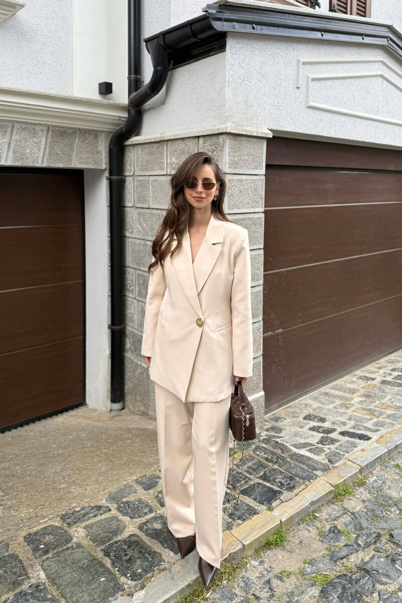 GOLD BUTTON CLASSIC JACKET+ TROUSERS WOMAN SET CREAM/KREM - 1