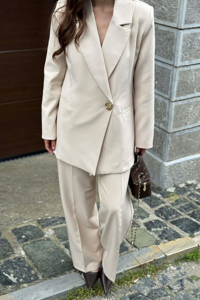 GOLD BUTTON CLASSIC JACKET+ TROUSERS WOMAN SET CREAM/KREM - 2