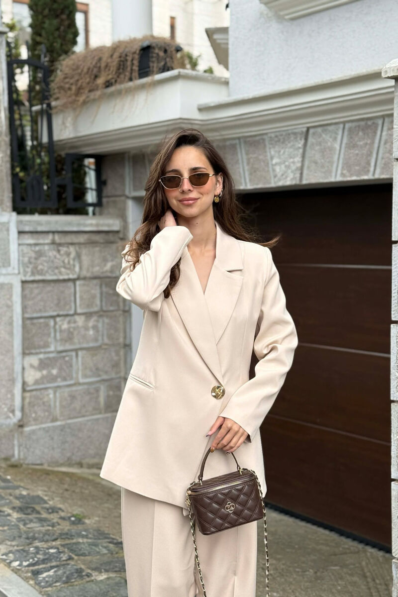 GOLD BUTTON CLASSIC JACKET+ TROUSERS WOMAN SET CREAM/KREM - 3