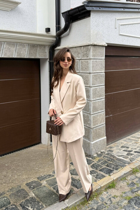GOLD BUTTON CLASSIC JACKET+ TROUSERS WOMAN SET CREAM/KREM - 4