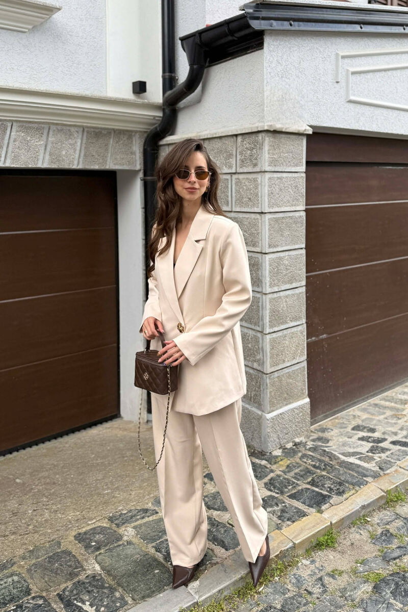 GOLD BUTTON CLASSIC JACKET+ TROUSERS WOMAN SET CREAM/KREM - 4