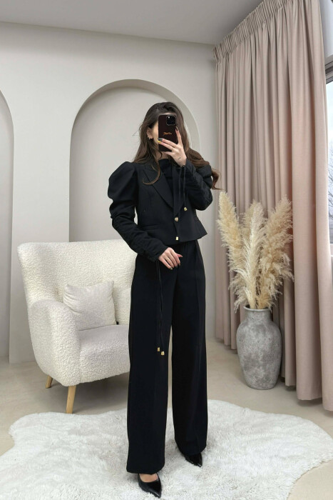 GOLD BUTTON CROPPED WOMEN JACKET BLACK/ E ZEZE - 1