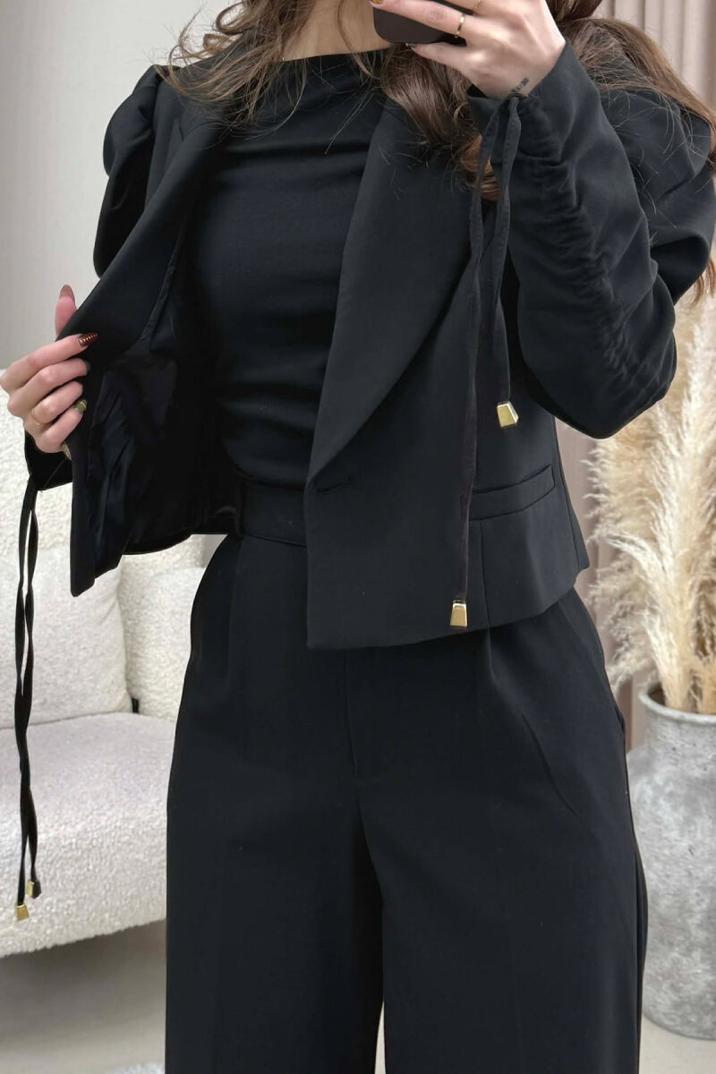 GOLD BUTTON CROPPED WOMEN JACKET BLACK/ E ZEZE - 4