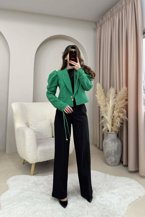 GOLD BUTTON CROPPED WOMEN JACKET GREEN/JESHILE - KLAUDIO FASHION
