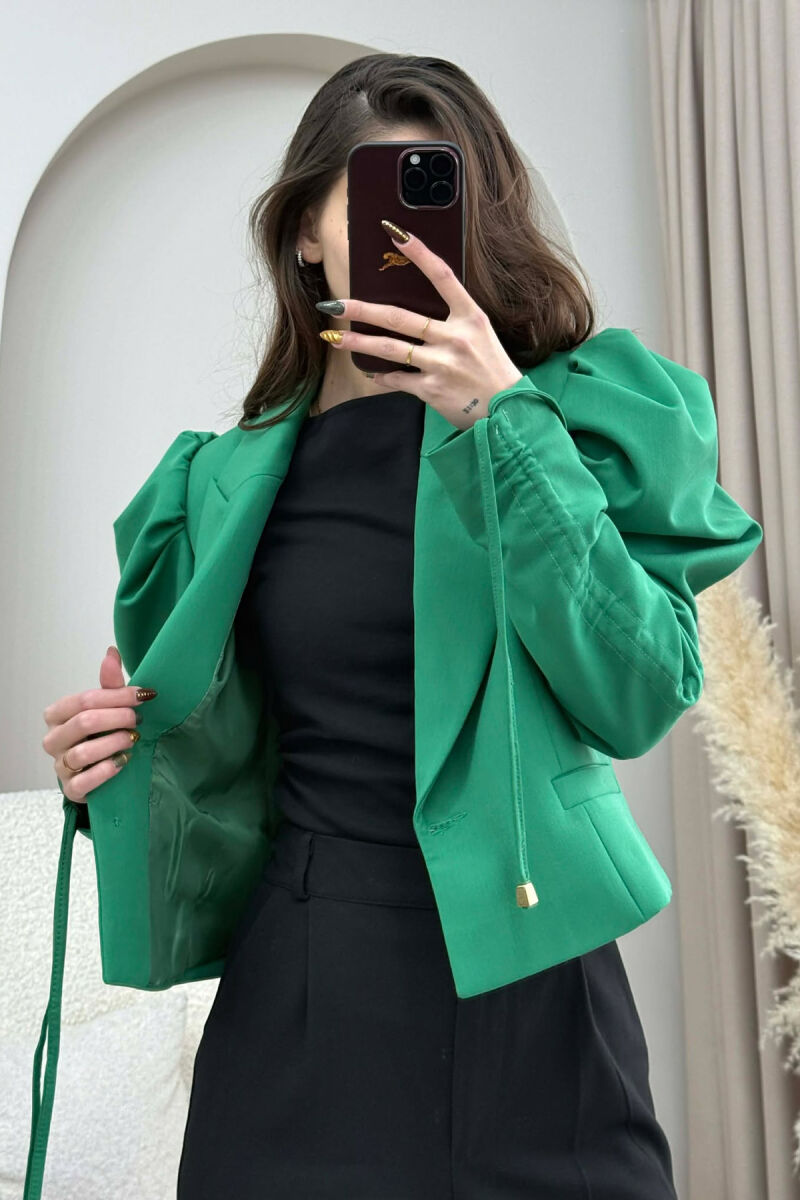 GOLD BUTTON CROPPED WOMEN JACKET GREEN/JESHILE - 3